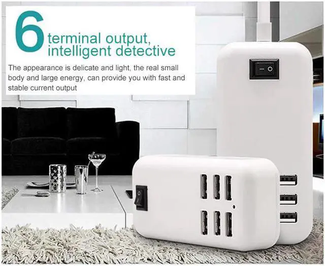 Alt view image 4 of 5 - Phone Charger 20W USB Power Adapter 6-Ports USB Charging Station Socket with 1.5M Cable EU Plug for SmartPhone Tablet ECT