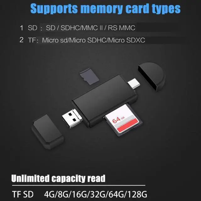 Alt view image 4 of 5 - C+Micro USB+USB 3 in 1 OTG Card Reader Multifunctional High-Speed USB2.0 Memory Card Reader for Android Computer Accessory