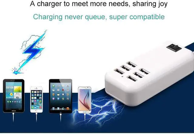 Alt view image 5 of 5 - Phone Charger 20W USB Power Adapter 6-Ports USB Charging Station Socket with 1.5M Cable EU Plug for SmartPhone Tablet ECT