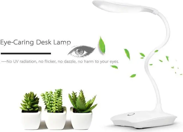 Alt view image 2 of 5 - White LED Desk Lamp USB Rechargeable Dimmable Eye-Caring Desk Lamp Touch Control Table Light with 360° Rotatable Head