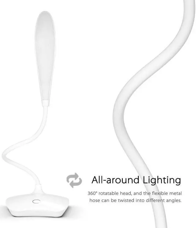 Alt view image 5 of 5 - White LED Desk Lamp USB Rechargeable Dimmable Eye-Caring Desk Lamp Touch Control Table Light with 360° Rotatable Head