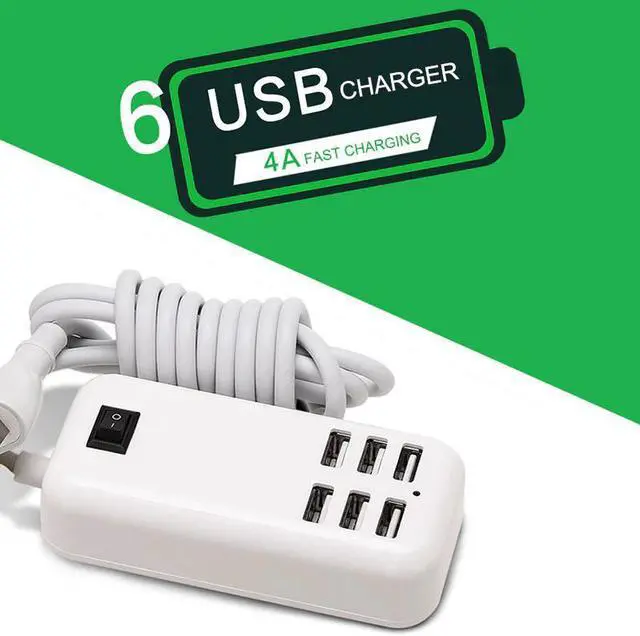 Alt view image 3 of 5 - Phone Charger 20W USB Power Adapter 6-Ports USB Charging Station Socket with 1.5M Cable EU Plug for SmartPhone Tablet ECT