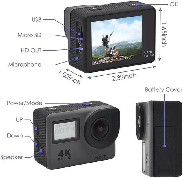 Alt view image 5 of 5 - Camera 12MP Ultra HD 4K WiFi Remote Control Sports Video Recording Camcorder DVR DV go Waterproof pro Mini Helmet Camera