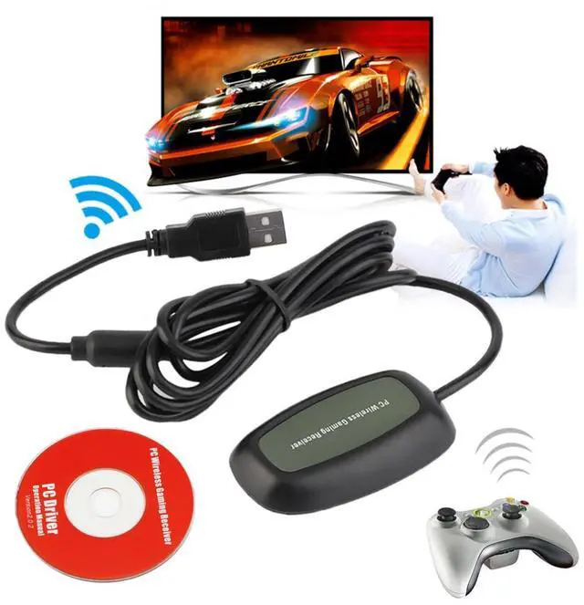 Main image of Black USB 2.0 PC Wireless Controller Gaming USB Receiver Adapter For Microsoft for XBOX 360 with a CD