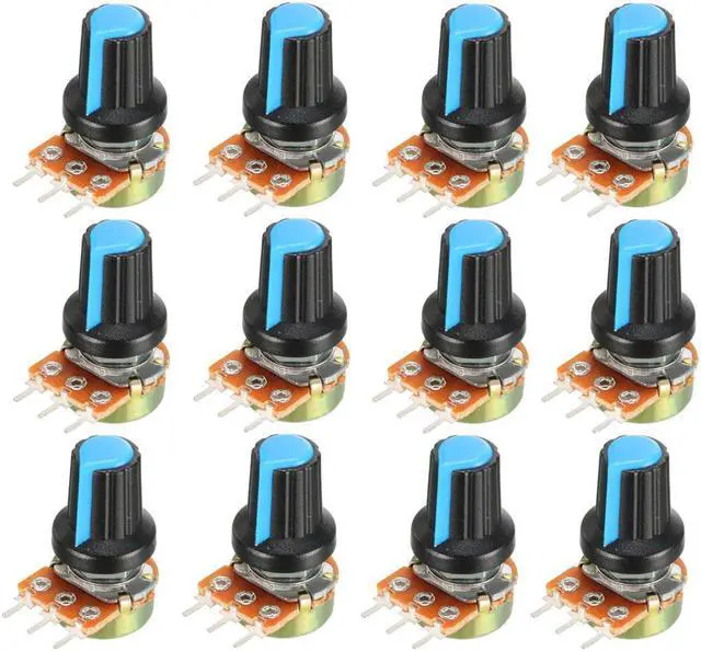 Main image of 12Pcs 10K Ohm Variable Resistors Single Turn Rotary Carbon Film Taper Potentiometer with Knobs