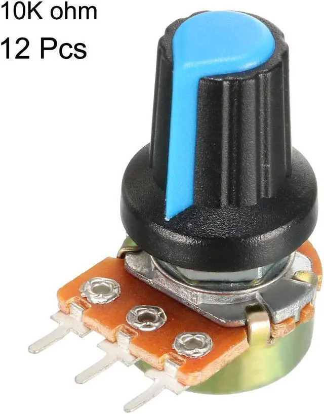 Alt view image 2 of 4 - 12Pcs 10K Ohm Variable Resistors Single Turn Rotary Carbon Film Taper Potentiometer with Knobs