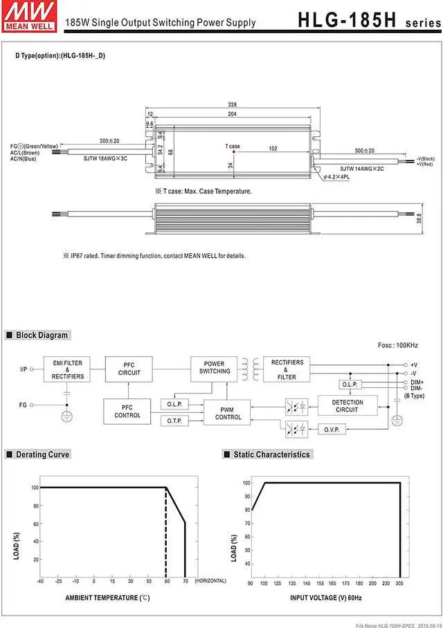 Alt view image 4 of 7 - MEAN WELL HLG-185H-48B HLG SERIES 185 W 3.9 A 48 V LED DRIVER MODULE - 1 item(s)