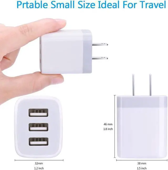 Alt view image 3 of 7 - USB Wall Charger, Hootek 2Pack Wall Plug 3-Port USB Charging Station 3.1A Power Adapter Multi Port Quick Charger Block Cube for iPhone 16 15 14 13 12 11 Pro XS MAX 8 Plus, iPad, Samsung Galaxy S24 S23