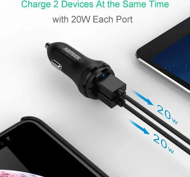 Alt view image 3 of 7 - Car Charger, Arteck 40W 2 Quick Charge 3.0 USB Port Adapter with Dual QC 3.0, Compatible iPhone 15, 15 Pro, iPhone 14, 14 Pro, 13 Pro Max, 13 Mini, 12, 12 Pro, 11, iPad, Samsung Galaxy Note and More