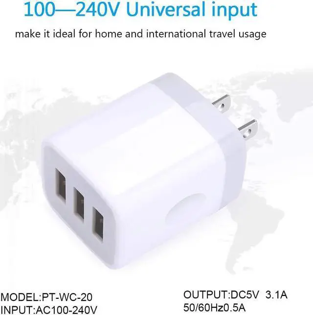 Alt view image 4 of 7 - USB Wall Charger, Hootek 2Pack Wall Plug 3-Port USB Charging Station 3.1A Power Adapter Multi Port Quick Charger Block Cube for iPhone 16 15 14 13 12 11 Pro XS MAX 8 Plus, iPad, Samsung Galaxy S24 S23