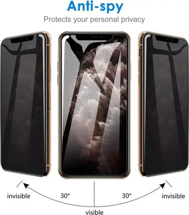 Alt view image 4 of 6 - JETech Privacy Screen Protector for iPhone 11 Pro, iPhone Xs and iPhone X 5.8-Inch, Anti Spy Tempered Glass Film, 2-Pack