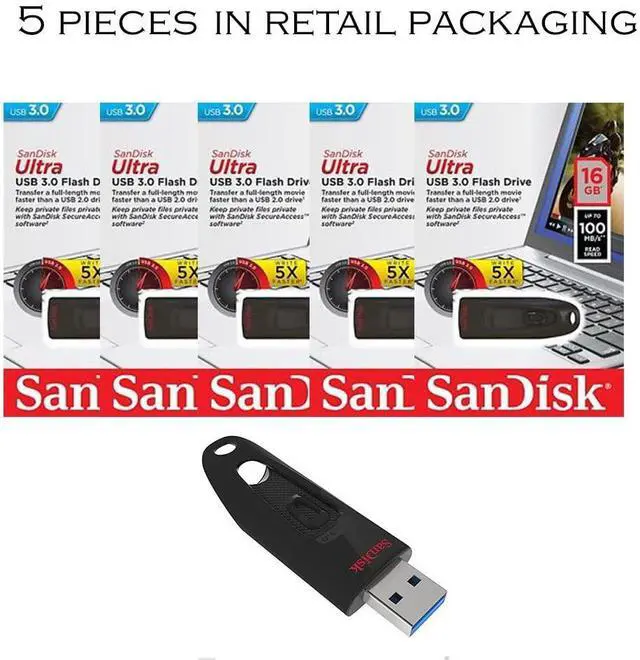 Main image of SanDisk Cruzer Ultra 16GB USB 3.0 Flash Drive SDCZ48-016G-U46 up to 100MB/s (Pack of 5)