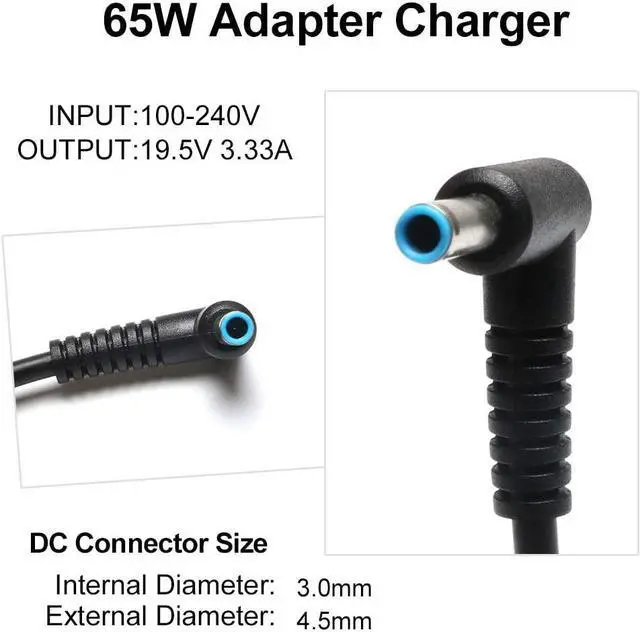 Alt view image 3 of 7 - 65W Laptop Adapter Charger Replacement for HP ProBook 640 G2,650 G2,430 G3, 440 G3, 450 G3, HP Pavilion TouchSmart 14-q010nr, Sleekbook 14-b000, HP Pavilion 17-E017DX 17-E019DX 17-E020DX Power Cord
