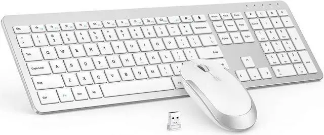 Main image of Wireless Keyboard and Mouse Combo - Full Size Slim Thin Wireless Keyboard Mouse with Numeric Keypad 2.4G Stable Connection Adjustable DPI (White & Silver)