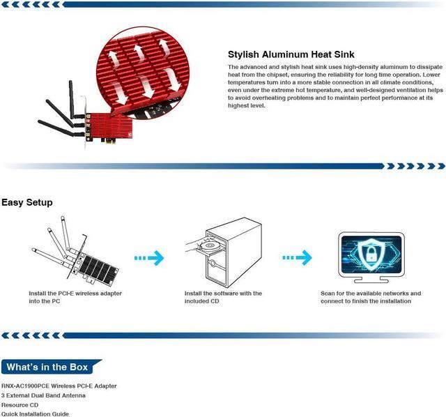 Alt view image 4 of 7 - RNX-AC1900PCE Rnx-AC1900PCE, 802.11AC Dual Band AC1900 PCI Express WiFi Adapter/Wireless Adapter/Network Card, 11AC 1900Mbps