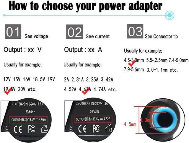 Alt view image 2 of 7 - 90W 19.5V 4.62A AC Adapter Laptop Charger for HP Envy Touchsmart Sleekbook 15 17 M6 M7 Series, HP Spectre X360 13 15, HP Pavilion 11 14 15 17 741727-001 740015-001 854117-850 Power Supply Cord Plug
