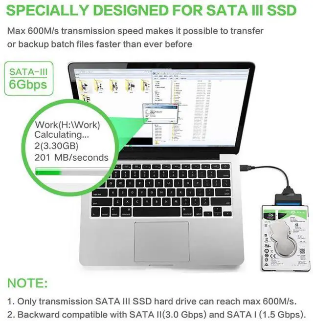 Alt view image 3 of 7 - Maxmoral Super Speed USB 3.0 to Sata III 2.5 inch Hard Drive Adapter Converter Cable,Supports UASP SATA III II I to USB 3.0,External 2.5" HDD SSD Serial ATA Cable Converter