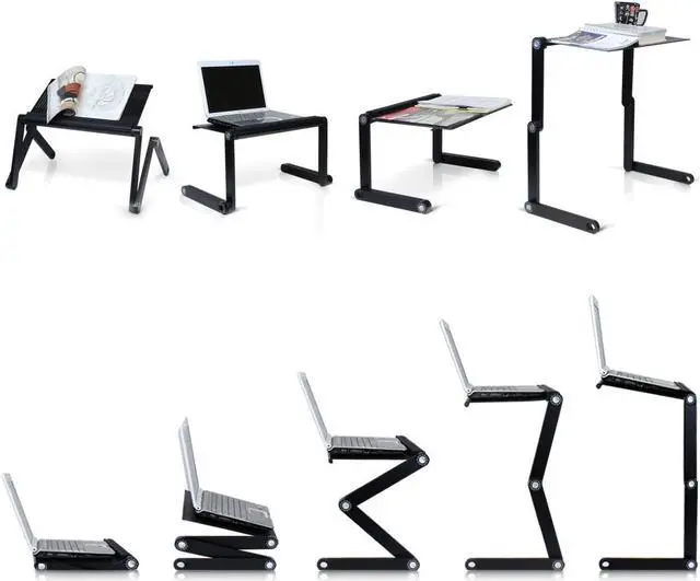 Alt view image 4 of 7 - Laptop Table Stand Adjustable Riser: Portable with Mouse Pad Fully Ergonomic Mount Ultrabook MacBook Gaming Notebook Light Weight Aluminum Black Bed Tray Desk Book Fans Up to 17 inch