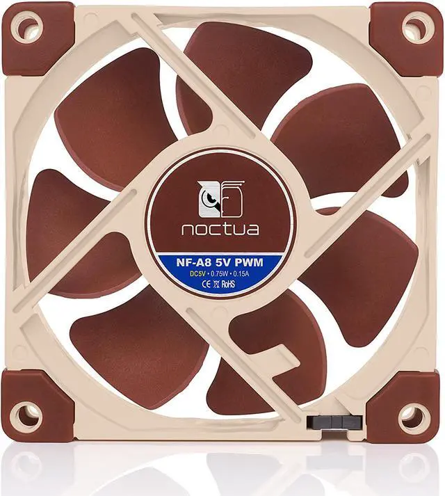 Alt view image 4 of 7 - Noctua NF-A8 5V PWM, Premium Quiet Fan with USB Power Adaptor Cable, 4-Pin, 5V Version (80mm, Brown)