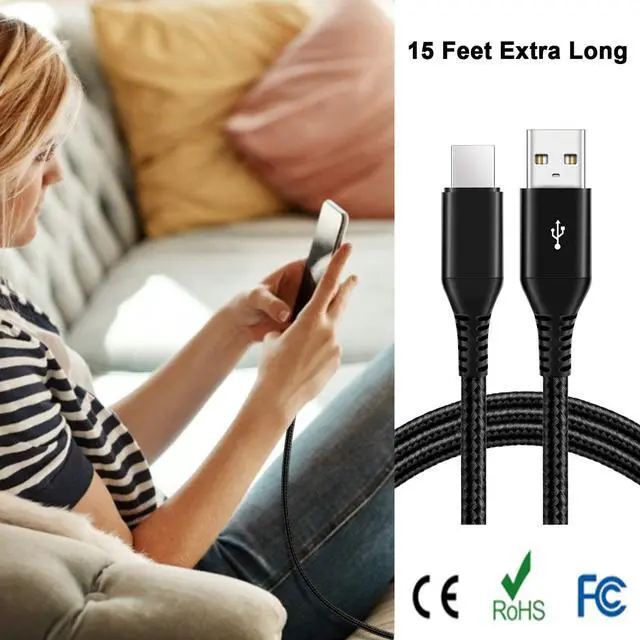 Alt view image 7 of 7 - MATEIN USB C Cable 15ft, Extra Long USB Type C Fast Charging Cable Sturdy Nylon Braided USB A to USB C Cable Compatible with Samsung S10/S9/S8/S7/S20/A10/A20/A50/A51/Note9/Note8, LG V50 V40 V20,Black