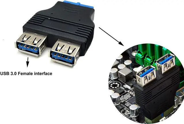 Alt view image 4 of 4 - Duttek 2 Pack Dual USB 3.0 Female to USB3.0 Motherboard Female 20 Pin Header Connector Extension Adapter Splitter for PC Motherboard Mainboard (USB3.0 Connector 20 PIN)