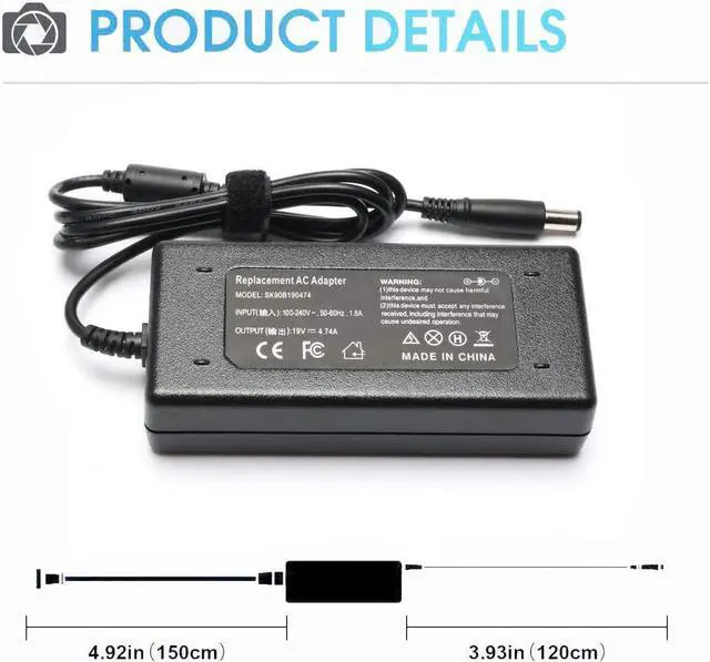 Alt view image 3 of 5 - 90W Power Cord for HP All-in-One Desktop PC 18'' 19'' 20" 21" 22" 23" 24" 27", 24-DD, 24-DF, 24-DP, 24-CB, 22-DD, 22DF Series Power Adapter 19V 4.74A