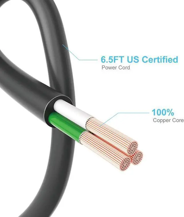 Alt view image 7 of 7 - Power Strip, 6 Outlets and 3 USB Ports 6.5FT Long Extension Cord, Circle Socket Overload Surge Protector, 100% Copper Core, Flat Plug Charging Station Compact for Office, Home, Travel (Black)