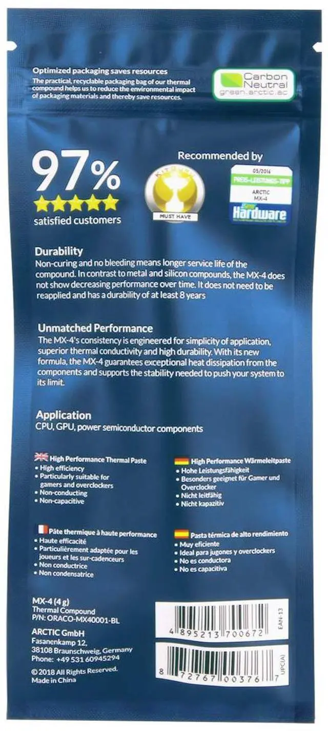 Alt view image 4 of 7 - ARCTIC MX-4 2019 Edition - Thermal Compound Paste - Carbon Based High Performance - Heatsink Paste - Thermal Compound CPU for All Coolers, Thermal Interface Material - High Durability - 4 Grams