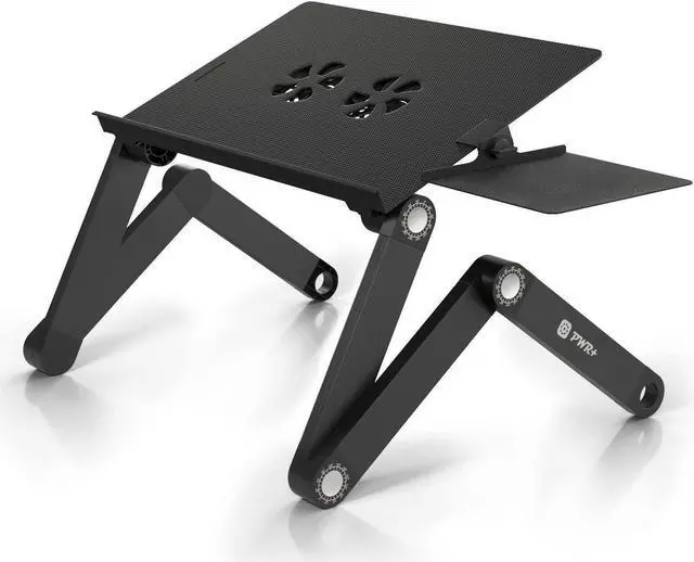 Alt view image 2 of 7 - Laptop Table Stand Adjustable Riser: Portable with Mouse Pad Fully Ergonomic Mount Ultrabook MacBook Gaming Notebook Light Weight Aluminum Black Bed Tray Desk Book Fans Up to 17 inch