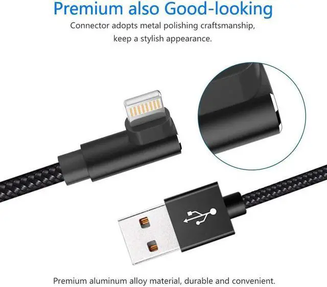 Alt view image 3 of 6 - Fast Charging Cable 3ft Right Angle Cable 3 Pack Nylon Braided Fast Speed Data Sync Charging Cord Powerline Compatible with Phone 13/12/11/Pro/Xs Max/XS/XR/7/7Plus/X/8/6/SE(Black 3FT)