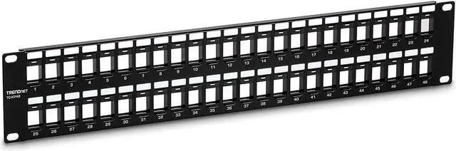 Main image of TRENDnet 48-Port Blank Keystone 2U HD Patch Panel, TC-KP48, Cat5, CAT5E, Cat6, CAT6A, 2U 19 Rackmount Ready, HD Keystone Network Patch Panel, Recommended w/TC-K25C6 & TC-K50C6 Cat6 Keystone Jacks