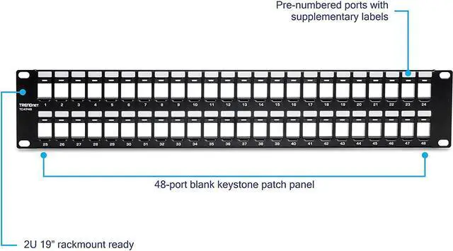 Alt view image 2 of 6 - TRENDnet 48-Port Blank Keystone 2U HD Patch Panel, TC-KP48, Cat5, CAT5E, Cat6, CAT6A, 2U 19 Rackmount Ready, HD Keystone Network Patch Panel, Recommended w/TC-K25C6 & TC-K50C6 Cat6 Keystone Jacks