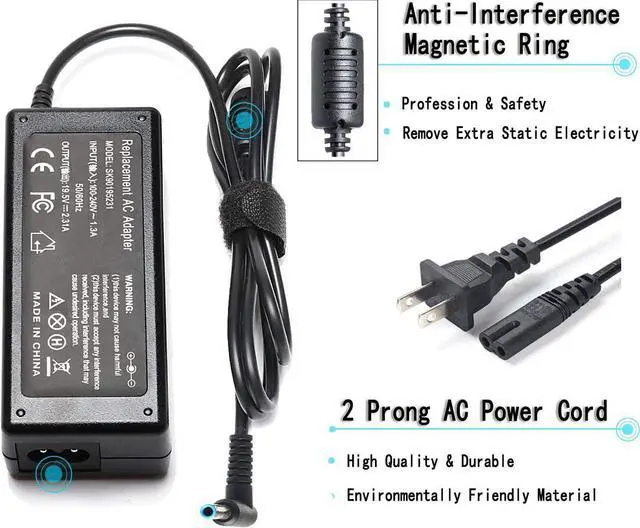 Alt view image 3 of 7 - 45W AC Adapter Laptop Charger Compatible for HP Notebook 15 Charger 15-ay041wm 15-ay011nr 15-ay196nr 15-ay191ms 15-ay195nr 15-ac121dx 15-af131dx 15-af113cl 15-af123cl Notebook PC Power Supply Cord