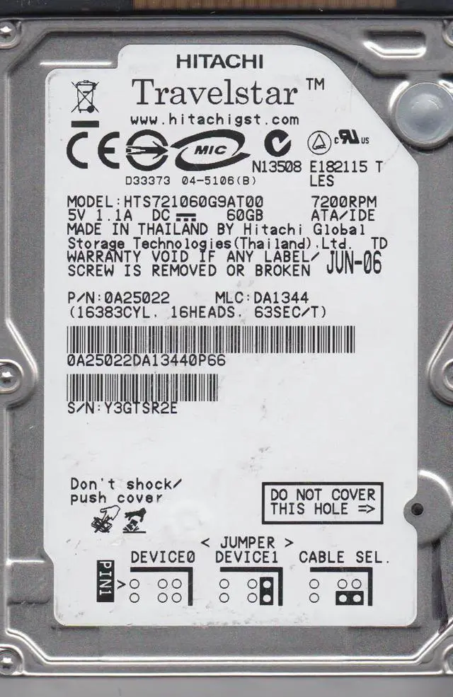 Main image of Hitachi HTS721060G9AT00 60GB Hard Drive