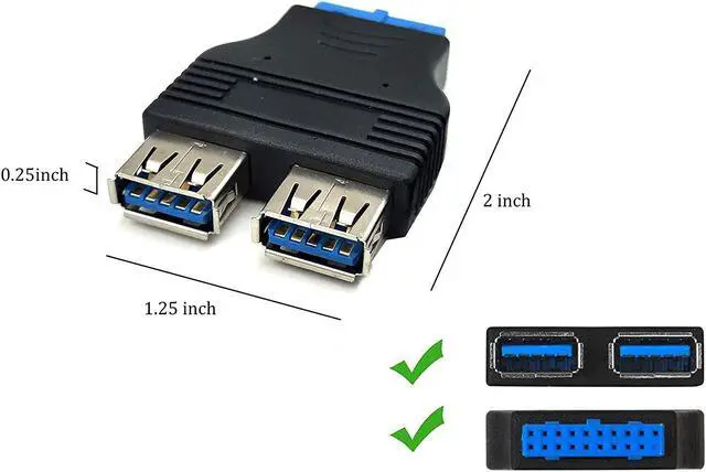 Alt view image 3 of 4 - Duttek 2 Pack Dual USB 3.0 Female to USB3.0 Motherboard Female 20 Pin Header Connector Extension Adapter Splitter for PC Motherboard Mainboard (USB3.0 Connector 20 PIN)