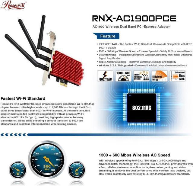 Alt view image 2 of 7 - RNX-AC1900PCE Rnx-AC1900PCE, 802.11AC Dual Band AC1900 PCI Express WiFi Adapter/Wireless Adapter/Network Card, 11AC 1900Mbps