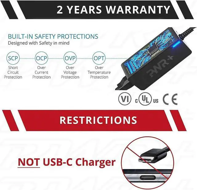 Alt view image 5 of 5 - PWR+ CAR Charger for Dell Inspiron 11 13 14 15 15R 17 17R 1000 2000 3000 4000 5000 6000 7000 Series Laptop Charger - USA UL Listed 90w 65w 45w Extra Long 10 Ft Cord Power Supply DC