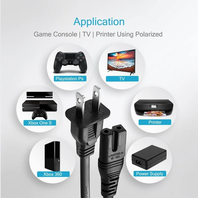 Alt view image 7 of 7 - Chanzon 10Ft Vizio Power Cord 7A 125V 2 Prong NEMA-1-15P IEC320-C7 Plug