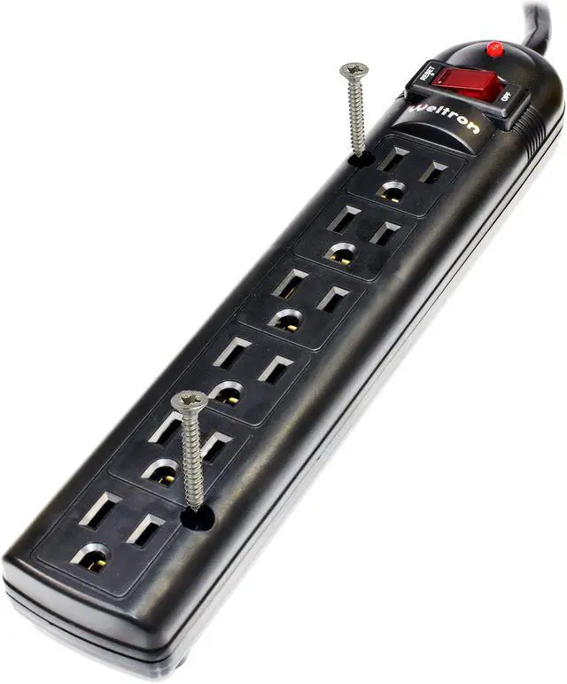 Alt view image 2 of 10 - Weltron 6 Outlet Black Plastic Surge Protector w/ 20ft Cord