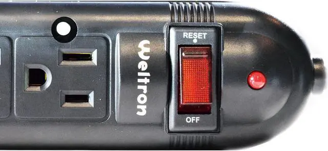 Alt view image 4 of 10 - Weltron 6 Outlet Black Plastic Surge Protector w/ 20ft Cord
