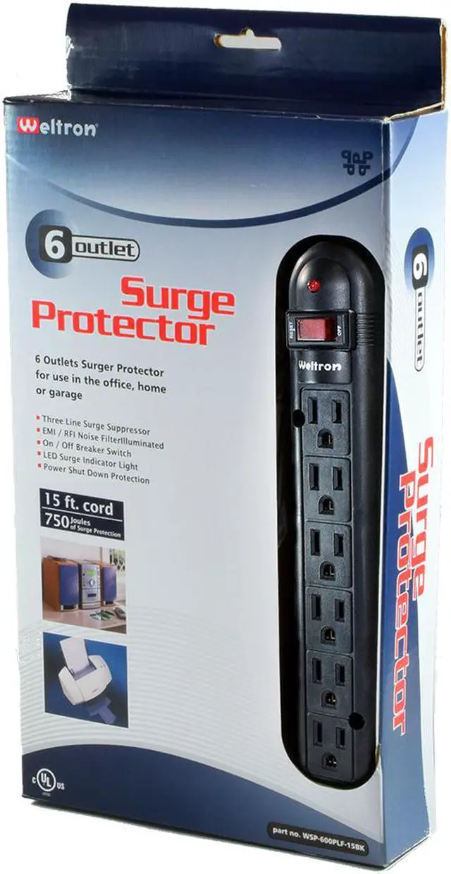 Alt view image 4 of 16 - Weltron 6-Outlet Surge Protector Power Strip WSP-600PLF-15BK