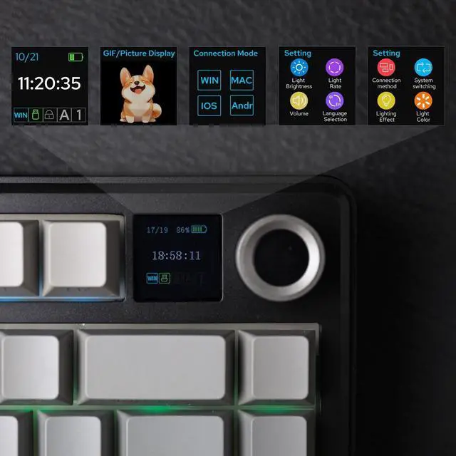 Alt view image 4 of 7 - EPOMAKER X Aula F75 MAX Wireless Mechanical Keyboard with TFT Screen and Knob, Gasket Gaming Keyboard in 75% Layout, Hot Swappable, RGB Backlight, for PC/Mac/Linux (Black Gradient)