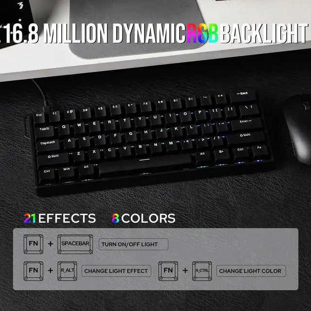 Alt view image 5 of 7 - EPOMAKER Aula WIN60 HE 60% Wired Magnetic Keyboard with Adjustable Actuation, 8000 Hz Polling Rate, Hall Effect Switches, Hot-Swap, for FPS Games (Black)