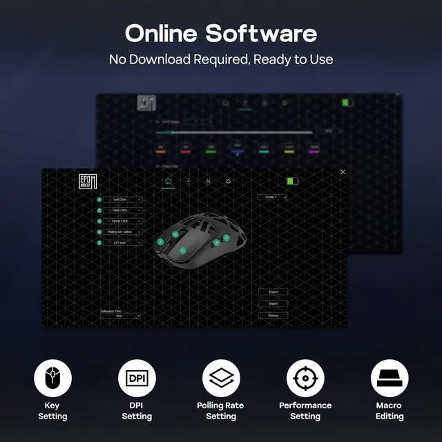 Alt view image 7 of 7 - EPOMAKER Carbon X Wireless Gaming Mouse, 400 to 30,000 DPI Adjustable, PAW3950 Sensor, 50g Lightweight, Carbon Fiber Shell, 2.4G/BT/USB-C Rechargeable Wireless Mouse for PC/Mac/Linux (Black)