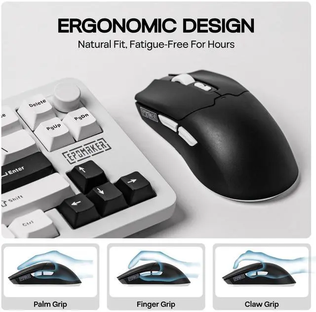 Alt view image 4 of 7 - EPOMAKER Click Lite Wireless Gaming Mouse, 800 to 12,000 DPI Adjustable, PAW3311 Sensor, 500mAh, 59g, 2.4G/BT/USB-C Rechargeable Wireless Mouse with 5 Programmable Buttons for PC/Mac/Linux (Black)
