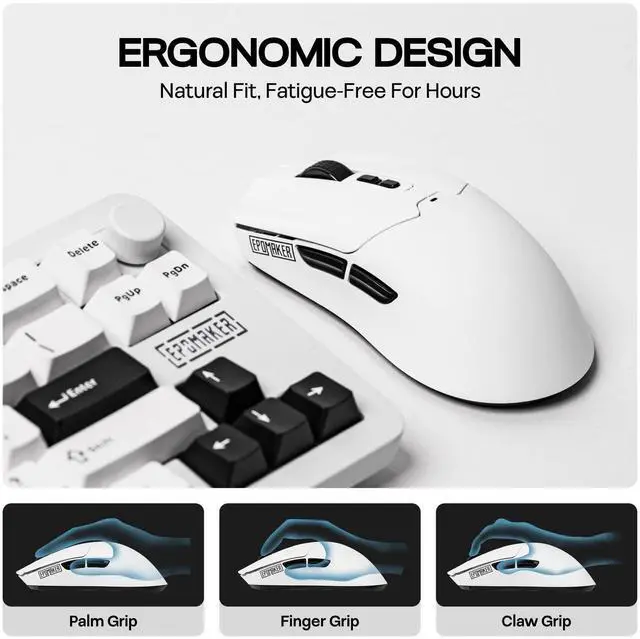 Alt view image 4 of 7 - EPOMAKER Click Lite Wireless Gaming Mouse, 800 to 12,000 DPI Adjustable, PAW3311 Sensor, 500mAh, 59g, 2.4G/BT/USB-C Rechargeable Wireless Mouse with 5 Programmable Buttons for PC/Mac/Linux (White)