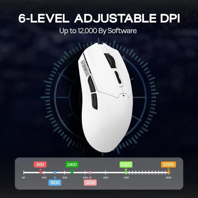 Alt view image 5 of 7 - EPOMAKER Click Lite Wireless Gaming Mouse, 800 to 12,000 DPI Adjustable, PAW3311 Sensor, 500mAh, 59g, 2.4G/BT/USB-C Rechargeable Wireless Mouse with 5 Programmable Buttons for PC/Mac/Linux (White)