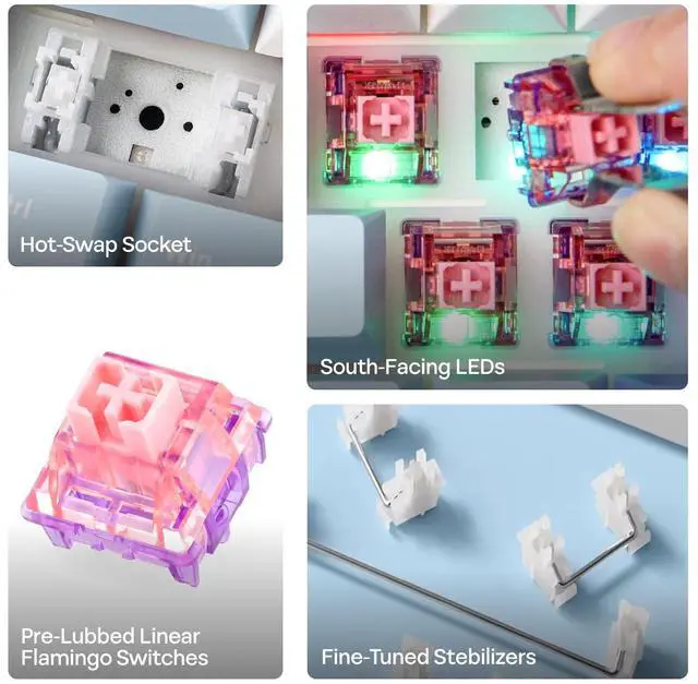 Alt view image 6 of 7 - EPOMAKER HE65 MEC Wireless Mechanical Keyboard with Screen and Knob, 2ms Latency, RGB Backlight, Gasket Mount, Hot Swappable, N-Key Rollover (BlueWhite)