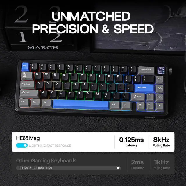 Alt view image 3 of 7 - EPOMAKER HE65 Mag Wireless Magnetic Keyboard with Knob and Screen, 8K Polling Rate in 2.4Ghz and Wired, Actuation-Adjustable Hall Effect Switch, 8000mAh Battery, Creamy Gasket-Mount (Black)