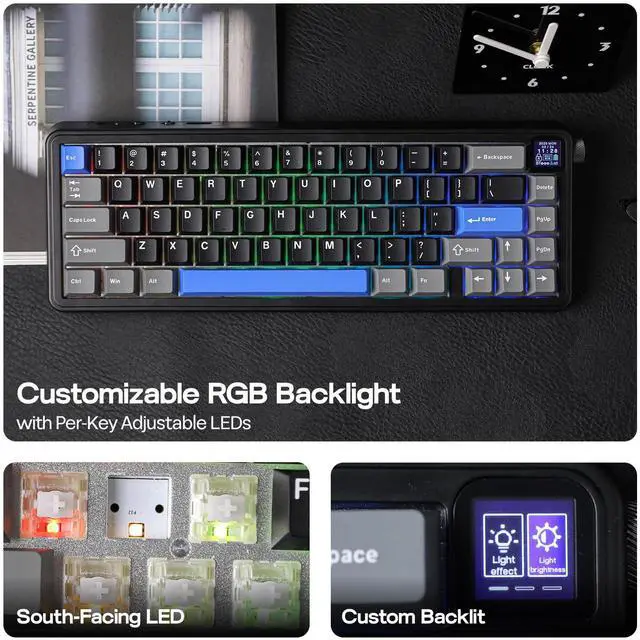 Alt view image 6 of 7 - EPOMAKER HE65 Mag Wireless Magnetic Keyboard with Knob and Screen, 8K Polling Rate in 2.4Ghz and Wired, Actuation-Adjustable Hall Effect Switch, 8000mAh Battery, Creamy Gasket-Mount (Black)